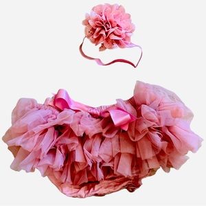 Pink Layered Ruffle Bottom Tutu with headband Handmade Sz 9-12 months